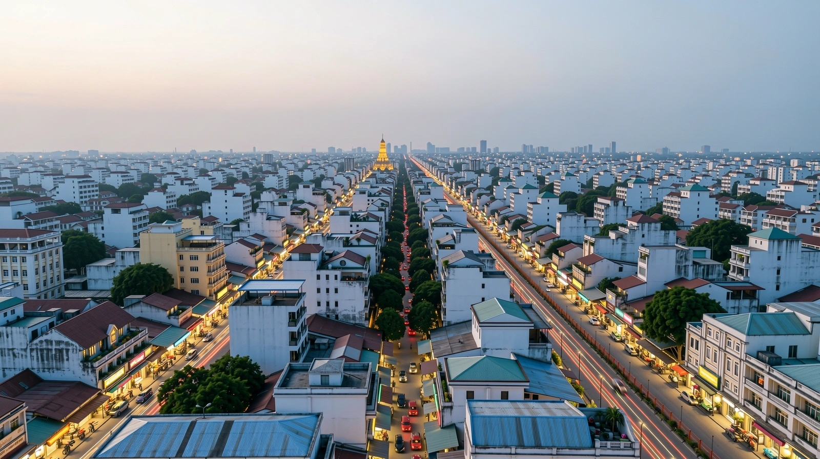 Hanoi urban landscape at dusk